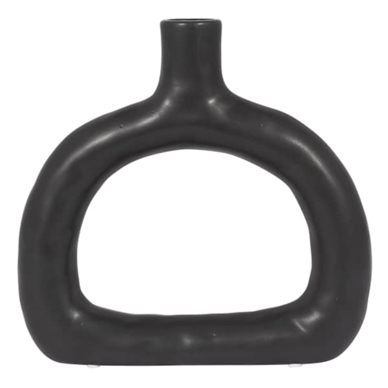 Black Textured Ceramic Wide Cut-Out Vase, 8″