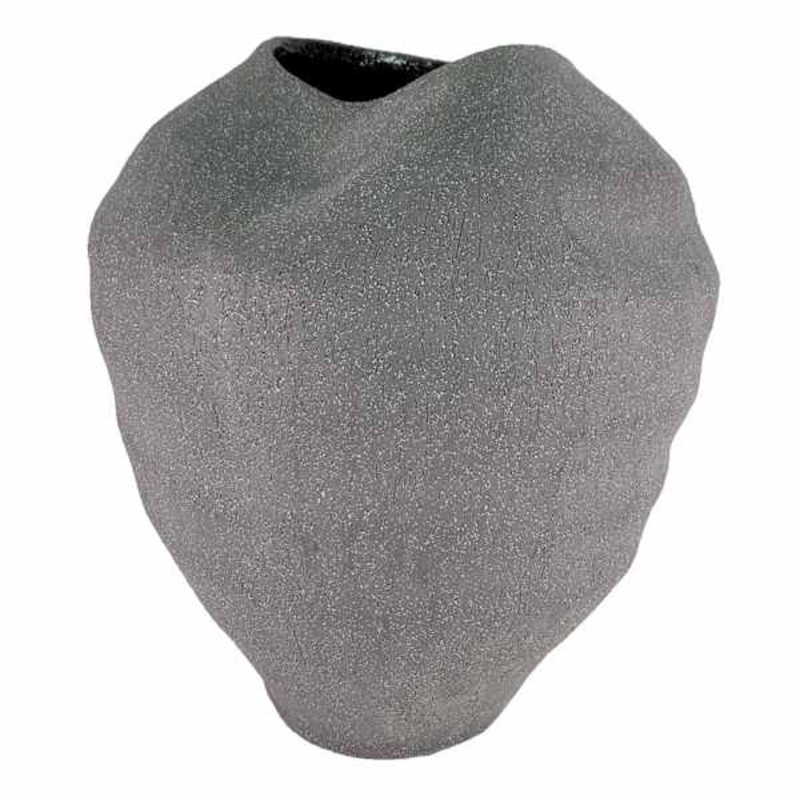 Black Textured Dent Ceramic Vase, 9×10