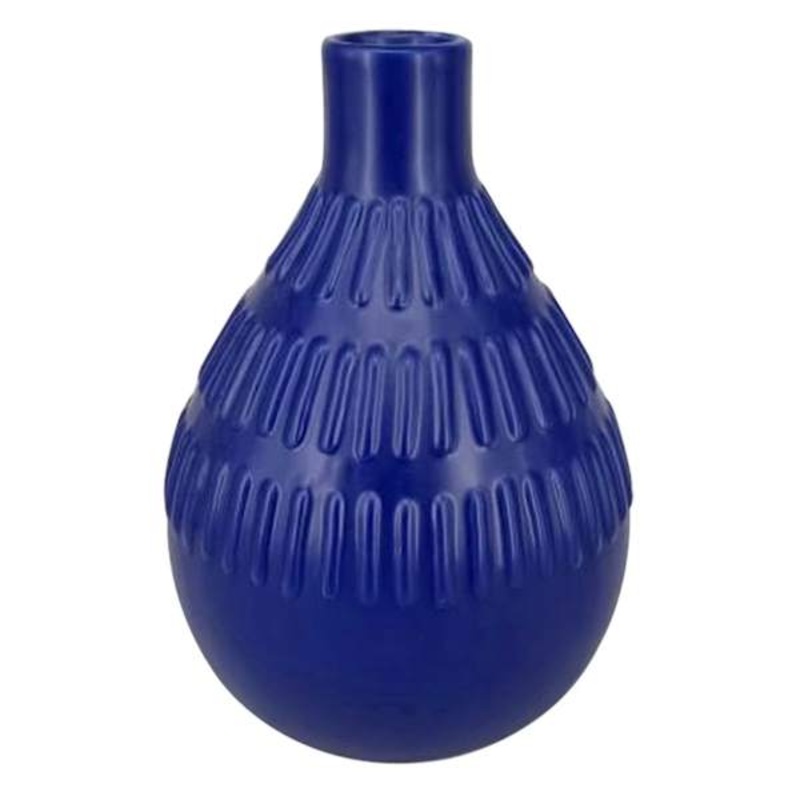 Blue Bevel Ceramic Vase, 8″