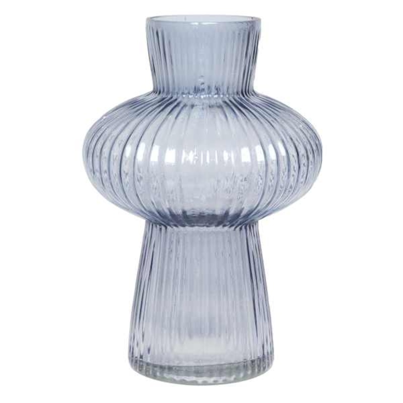 Blue Bubble Ribbed Glass Vase, 8.5″