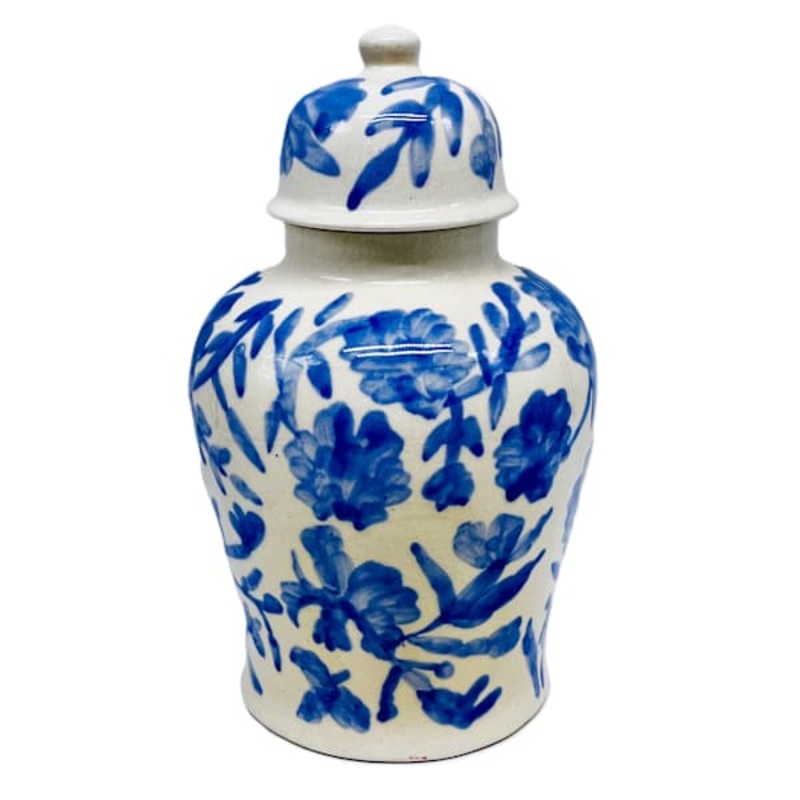 Blue Ceramic Jinger Jar, 10.5″
