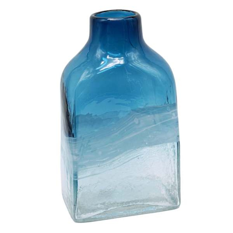 Blue Clear Glass Vase, 11″