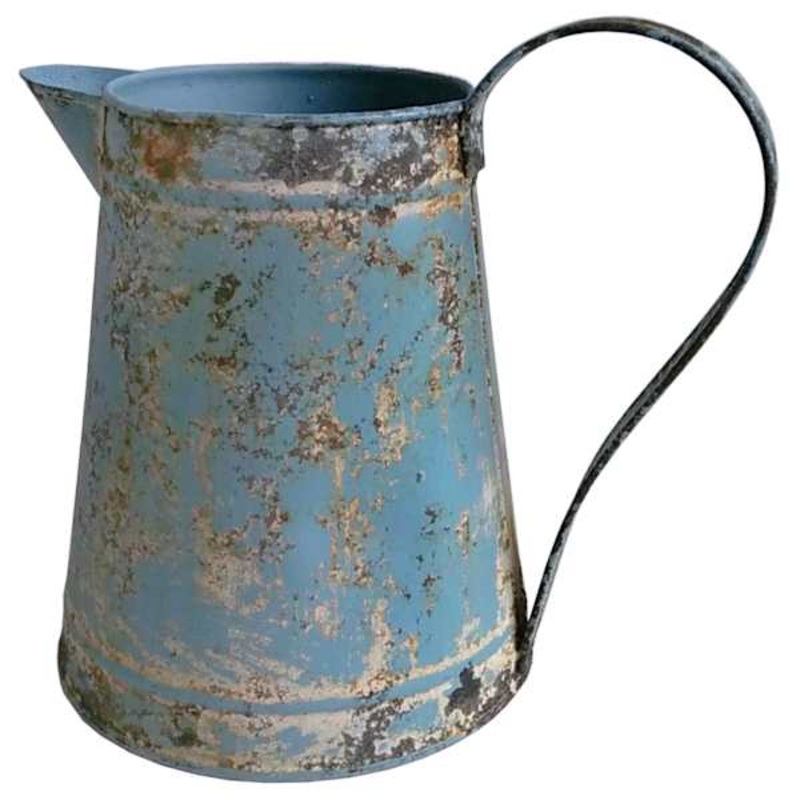 Blue Distressed Metal Decorative Pitcher, 7″