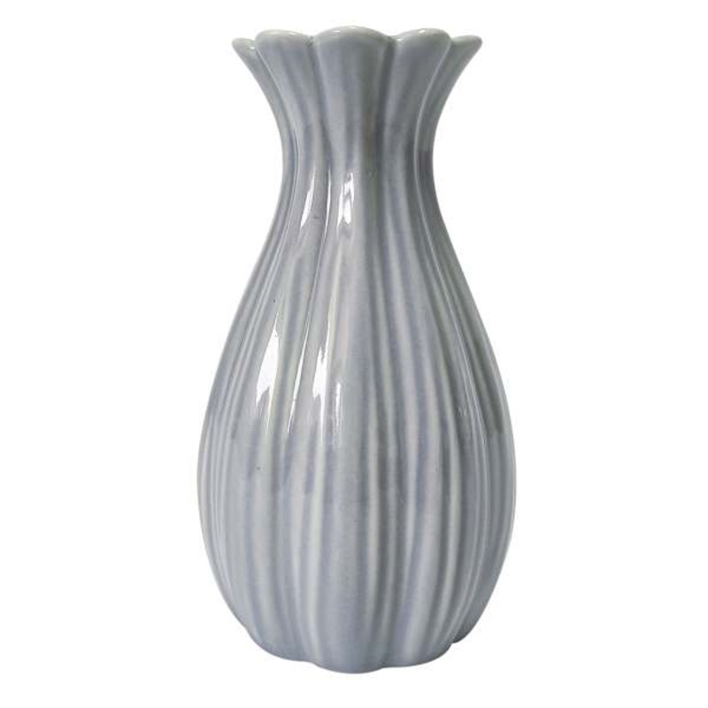 Blue Fluted Ceramic Bud Vase, 5″