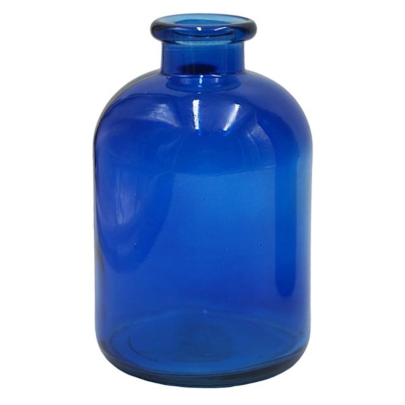 Blue Glass Bottle Vase, 7″