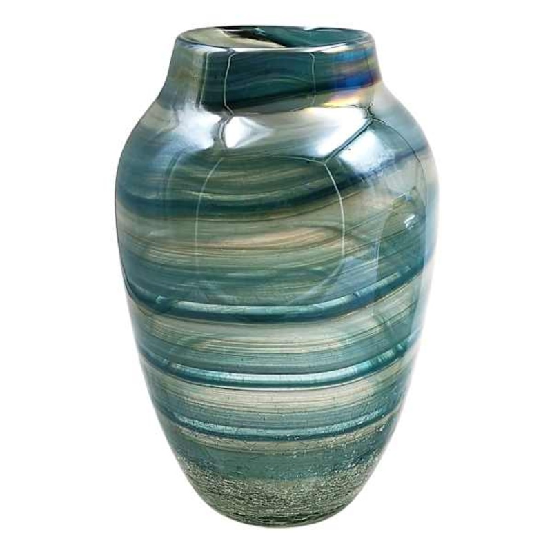 Blue & Green Glass Vase, 11″