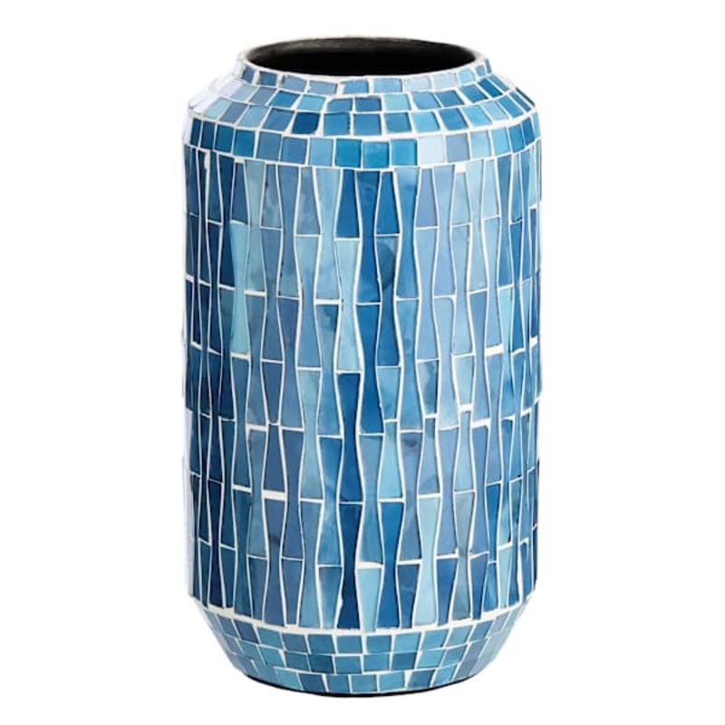 Blue Mosaic Glass Vase, 9″