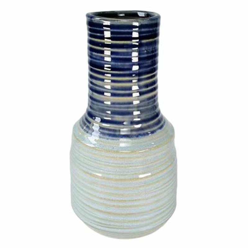 Blue Reactive Glaze Ceramic Vase, 9″