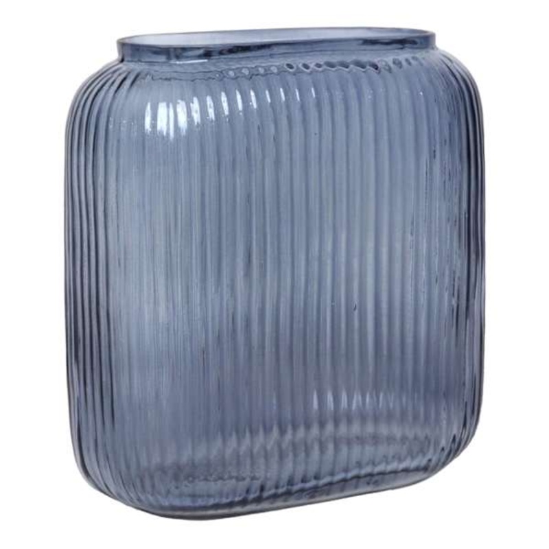 Blue Rectangle Ribbed Vase, 7″