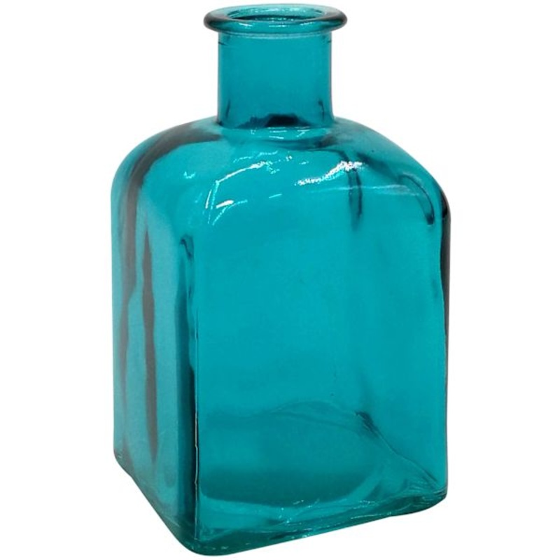 Blue Square Bud Glass Vase, 6″