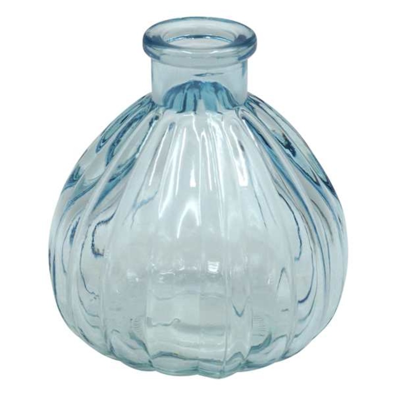 Blue Striped Glass Bud Vase, 4″
