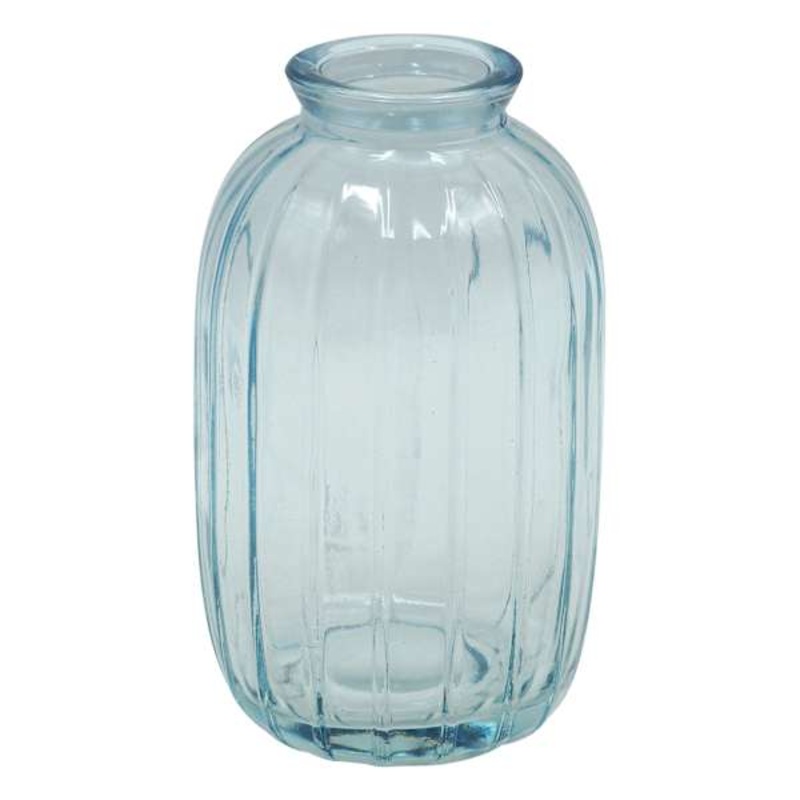 Blue Striped Glass Bud Vase, 5″