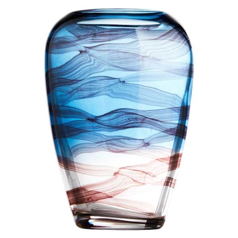 Blue Swirled Glass Vase, 9″