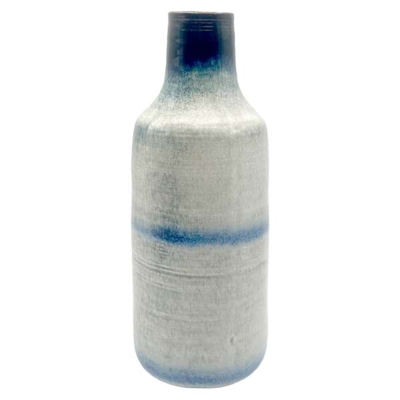 Blue & White Ceramic Glazed Bottle Vase, 11.5″