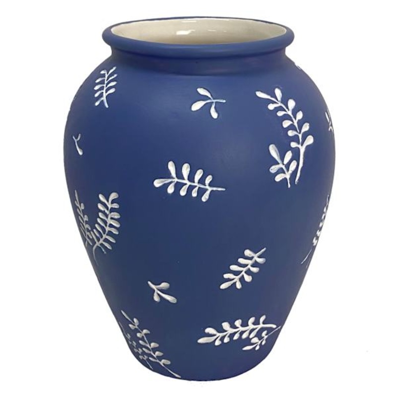 Blue & White Ceramic Vase, 9″