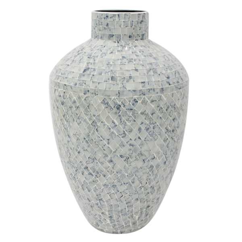 Blue & White Mosaic Vase, 16×10