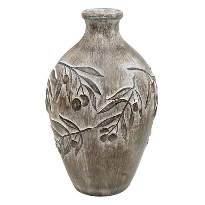Brown Carved Leaf Vase, 11″