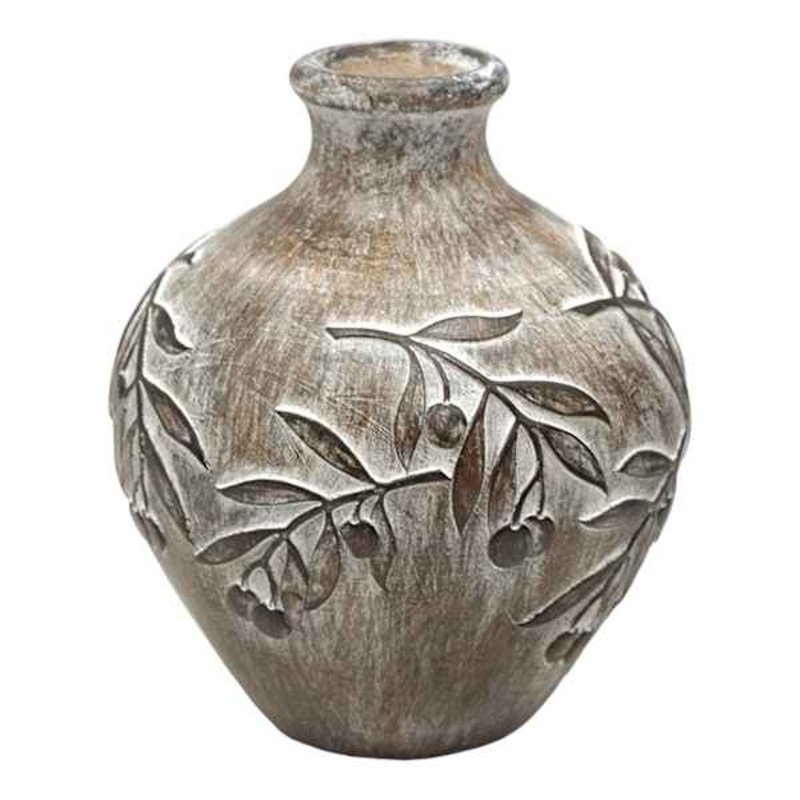Brown Carved Leaf Vase, 7″