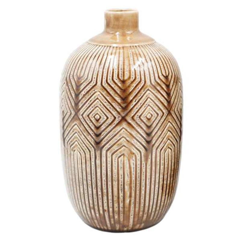 Brown Diamond Ceramic Vase, 9.5″