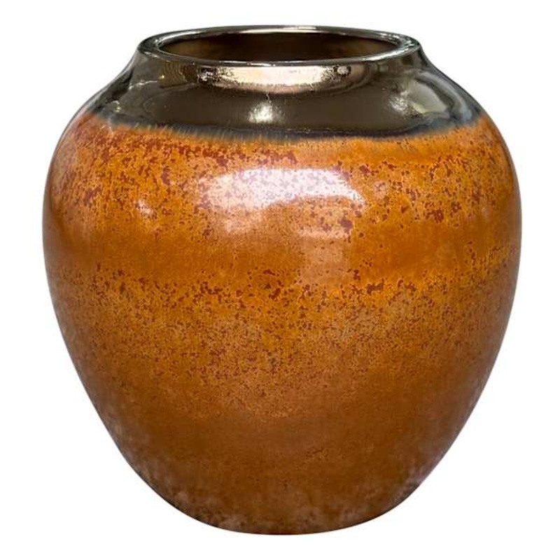Brown Reactive Glaze Ceramic Vase, 6.3″