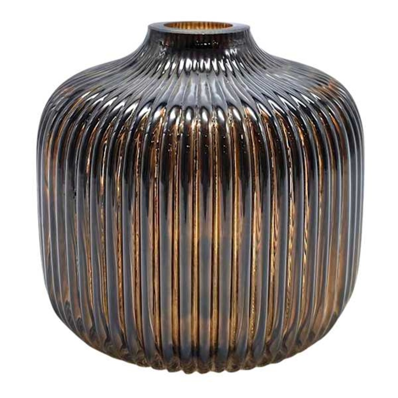 Brown Ribbed Glass Vase, 4″
