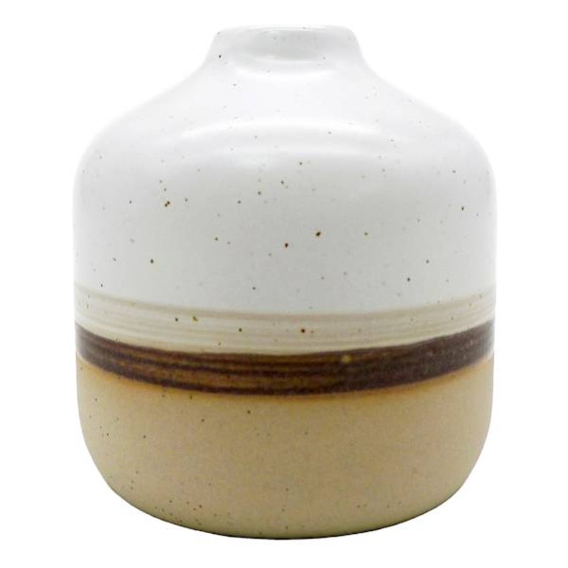 Brown Striped White Ceramic Vase, 3″