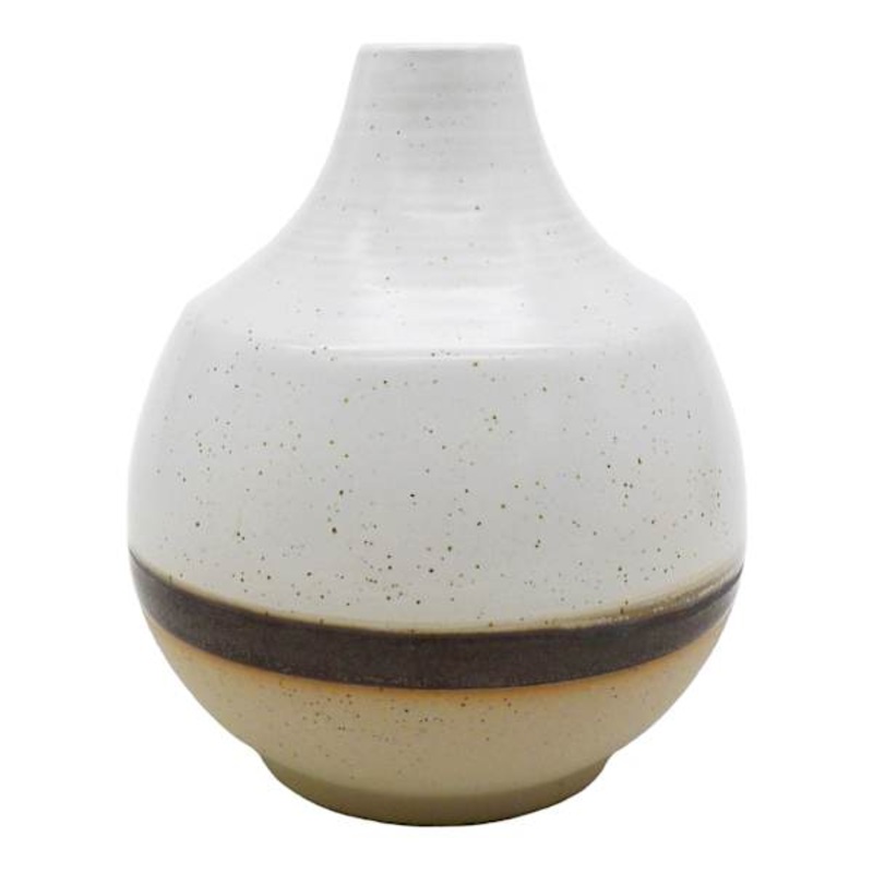 Brown Striped White Ceramic Vase, 5″
