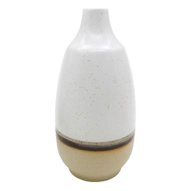 Brown Striped White Ceramic Vase, 7.5″