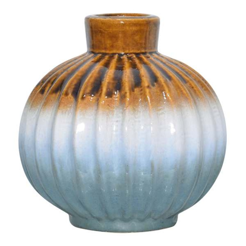 Brown, White & Blue  Ceramic Decorative Vase, 7.1″