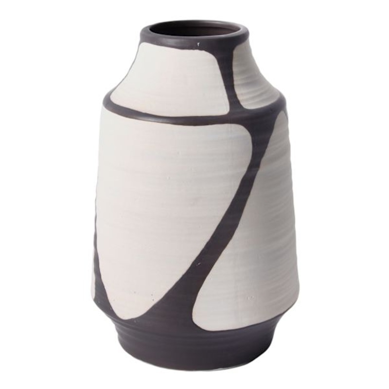 Brown & White Ceramic Vase, 9″