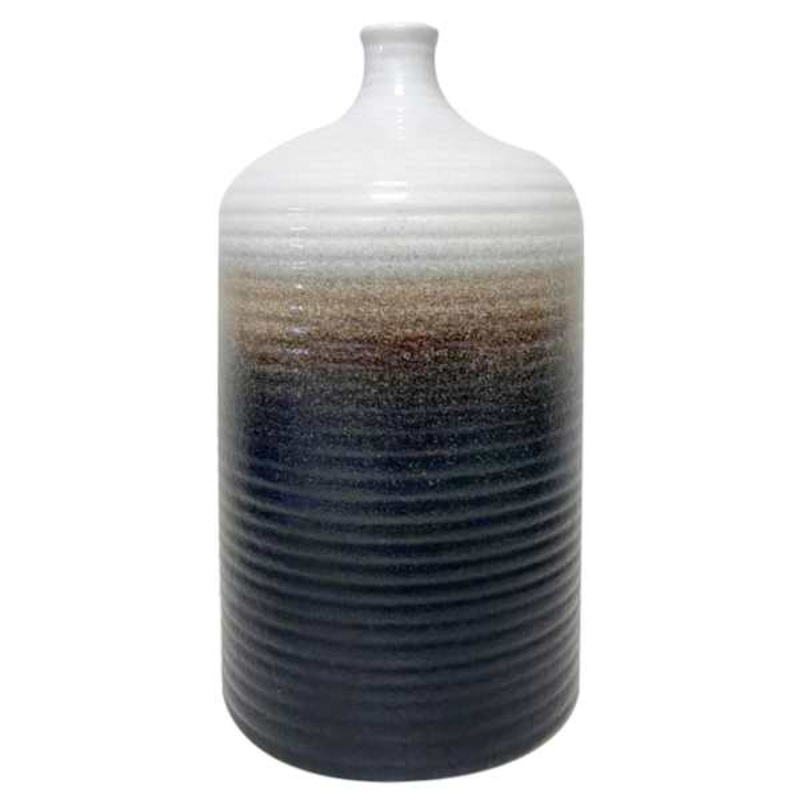 Brown & White Ribbed Jug Vase, 12″