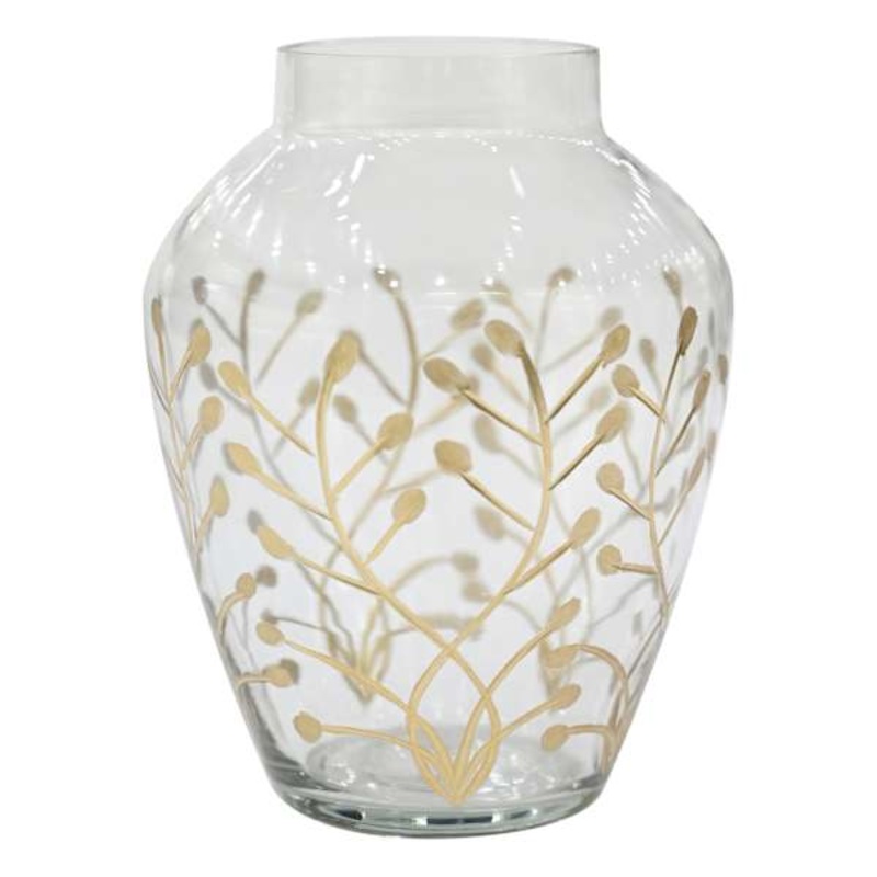 Clear Etched Glass Vase, 6″
