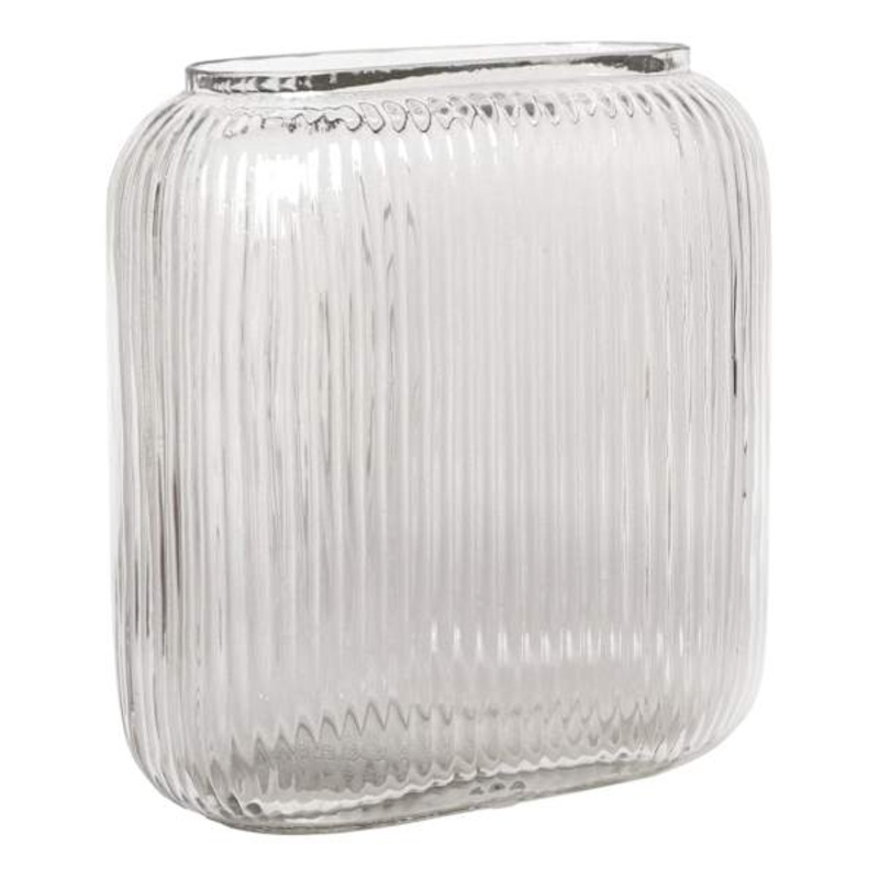Clear Rectangle Ribbed Vase, 7″