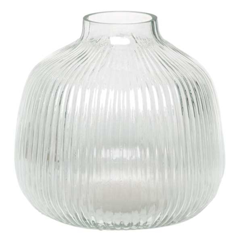 Clear Round Ribbed Vase, 6″