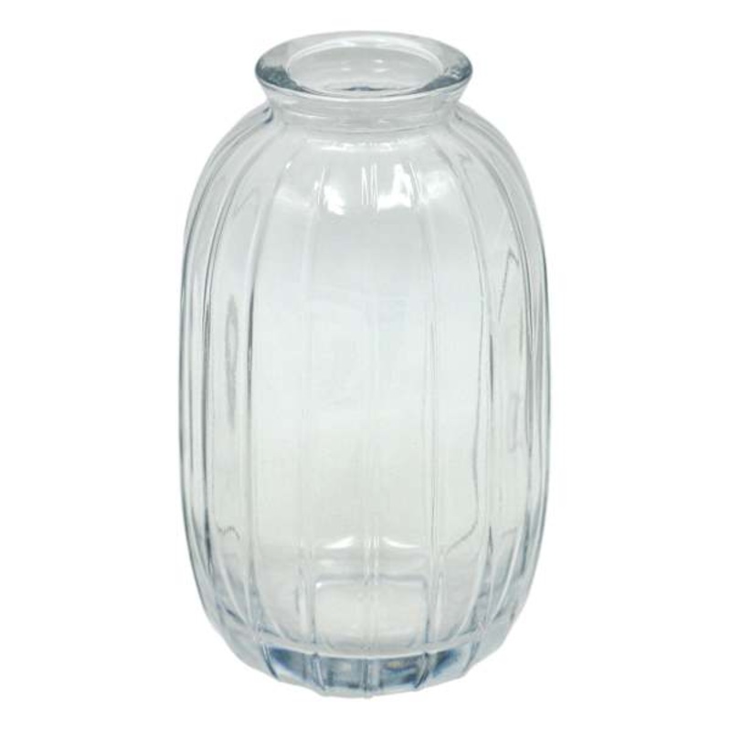 Clear Striped Glass Bud Vase, 5″