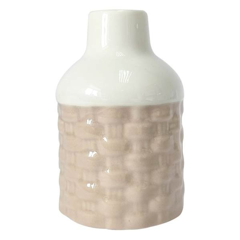 Cream Basket Weave Ceramic Vase, 4″