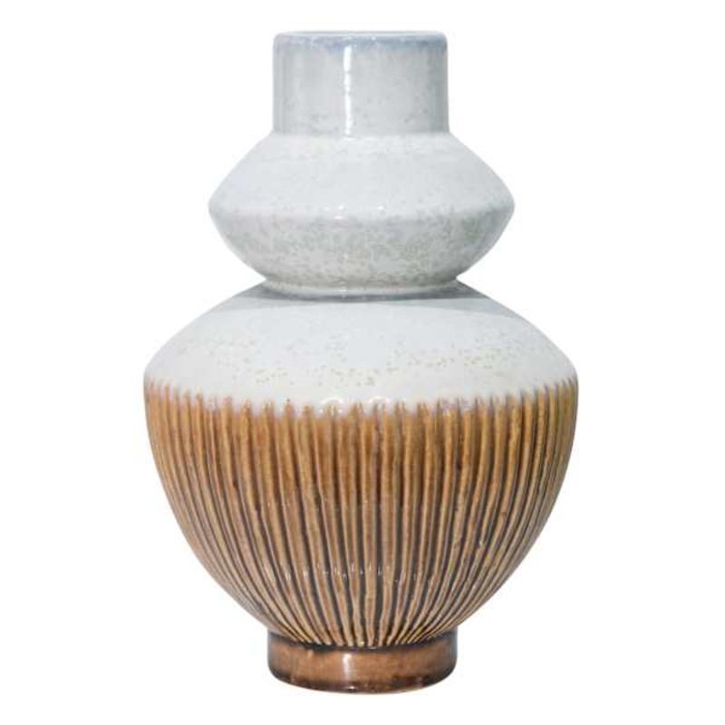 Cream & Brown Ceramic Decorative Vase, 11″