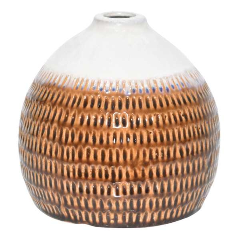 Cream & Brown Ceramic Decorative Vase, 6.7″
