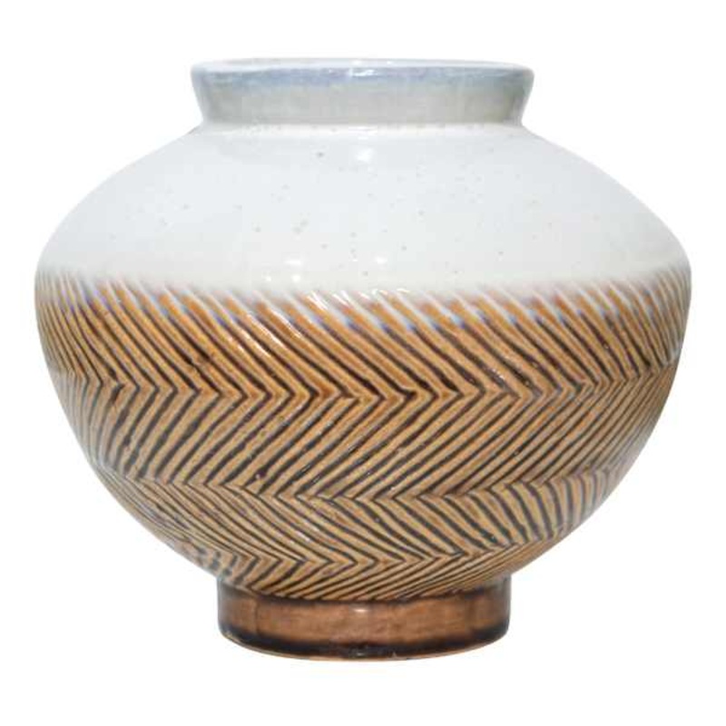 Cream & Brown Ceramic Decorative Vase, 7.3″