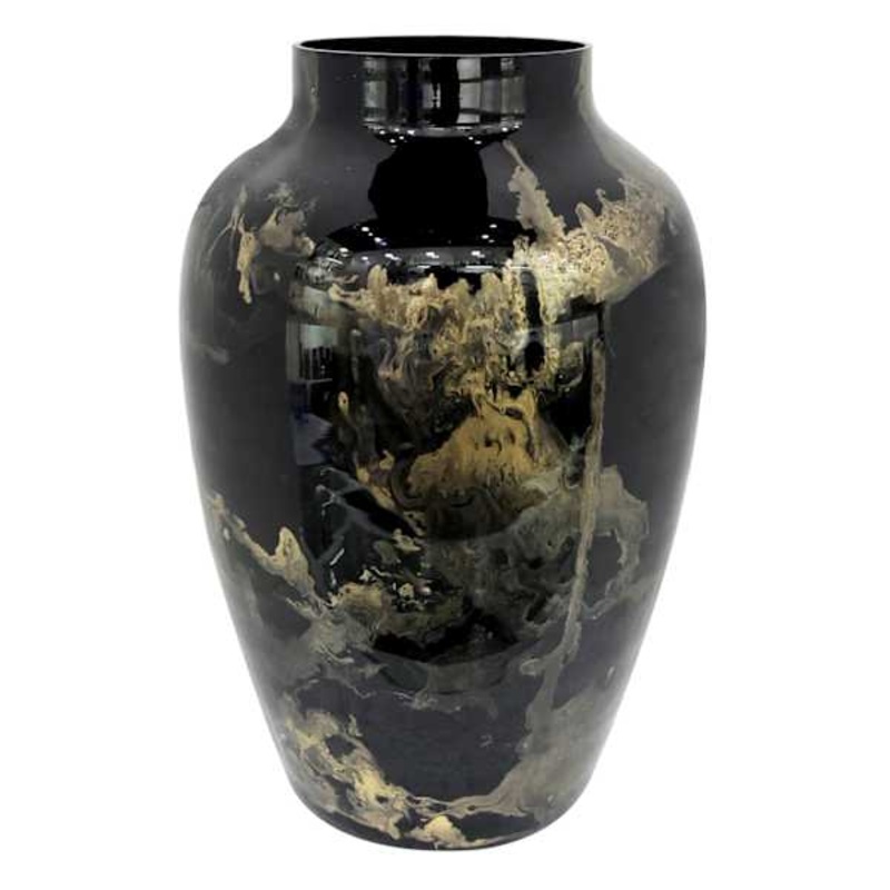 Crosby St. Black & Gold Glass Vase, 11.75″