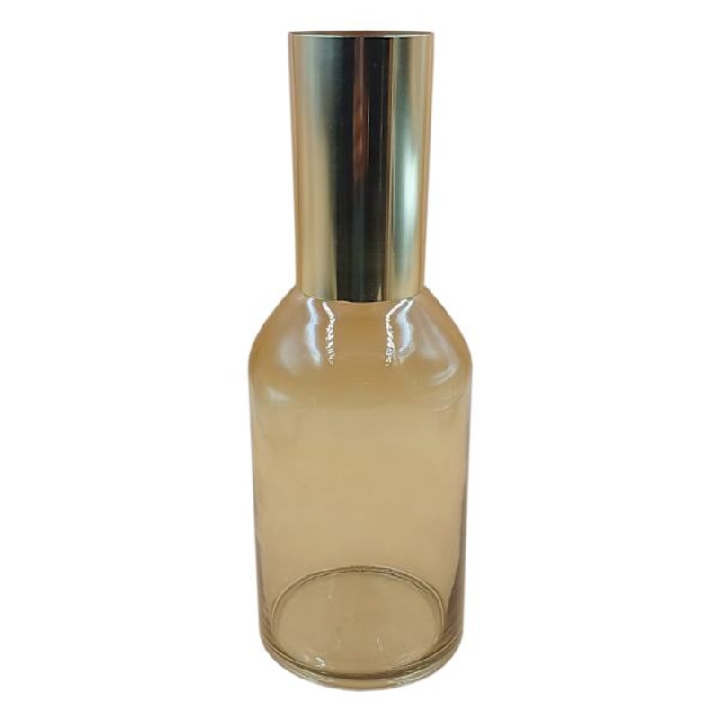 Crosby St. Brown Glass Vase with Gold Neck, 11″