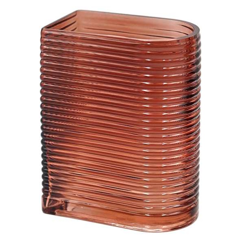 Crosby St. Red Ribbed Glass Vase, 7″