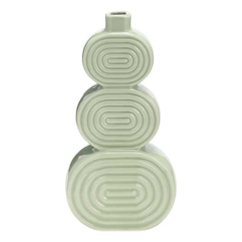 Cucumber Green Stacked Circles Ceramic Vase, 12″