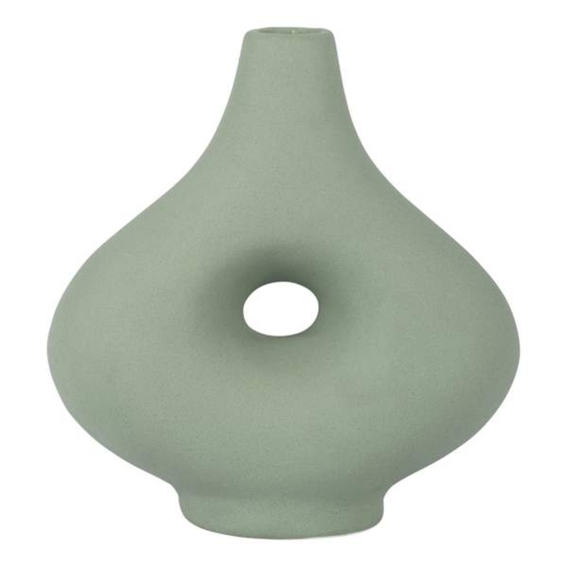 Dark Sage Green Ceramic Short Open Cut-Out Nomad Vase, 7″