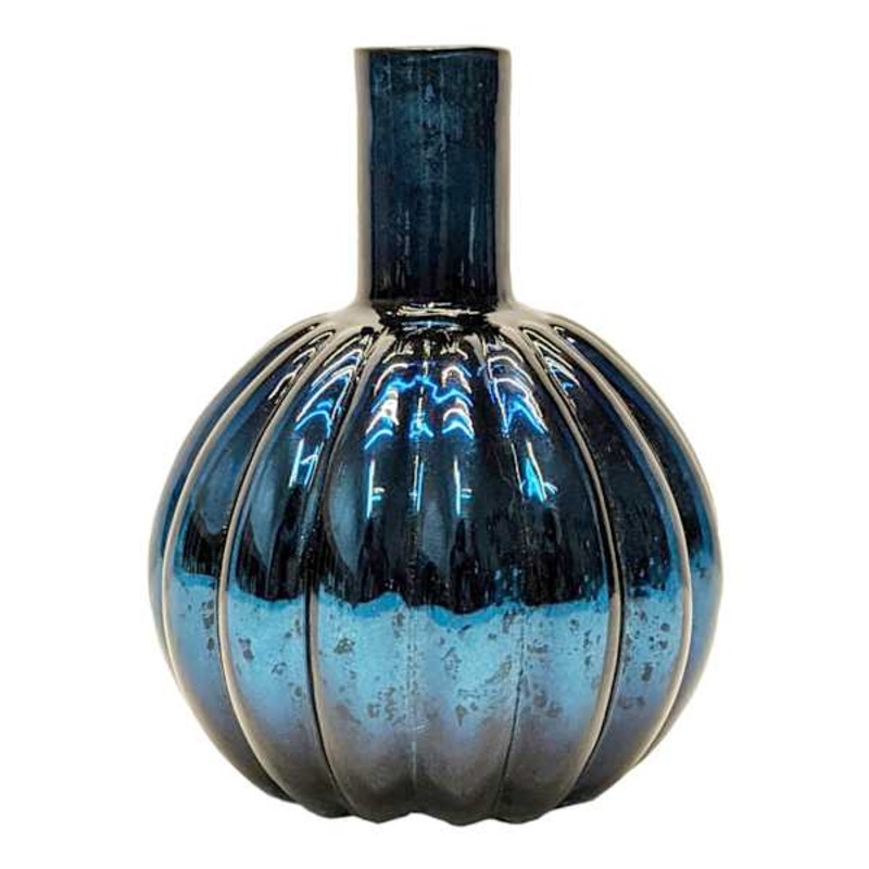 Dark Teal Round Bud Glass Vase, 5″