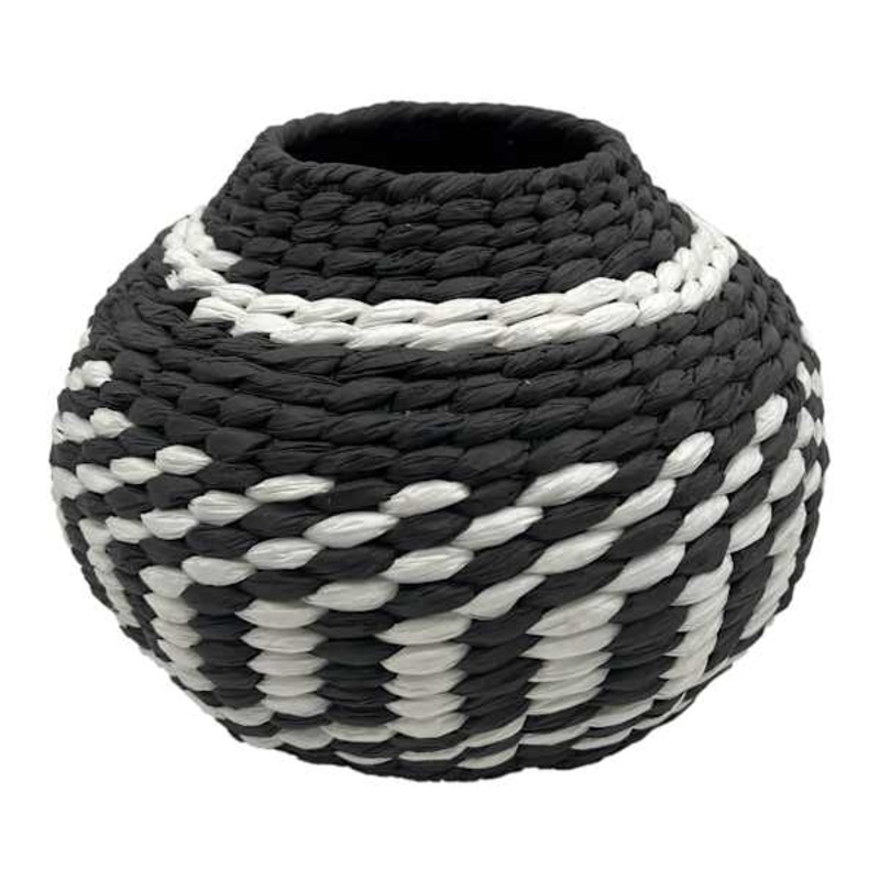 Black & White Woven Vase, 7″