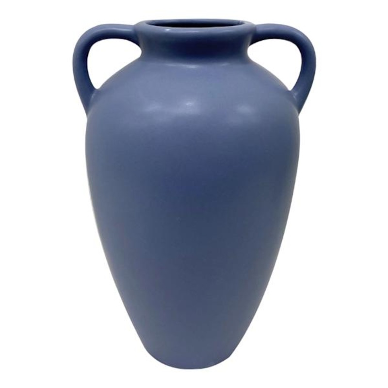 Blue Ceramic Vase with Handles, 10.5″