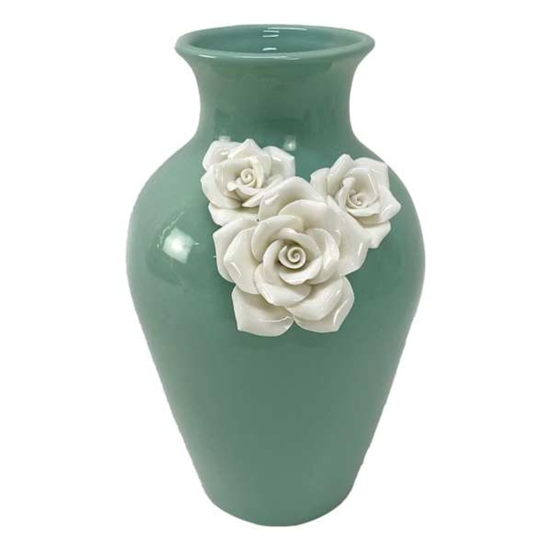 Blue Floral Ceramic Vase, 9″