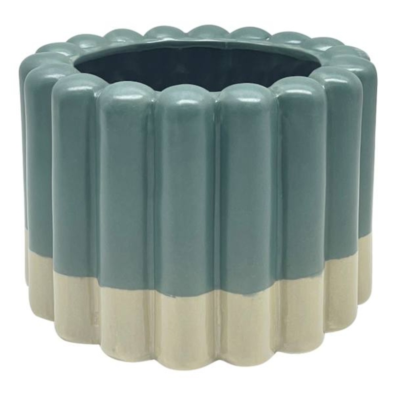Blue & Tan Ceramic Vase, 6″
