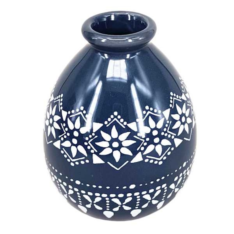 Blue & White Ceramic Vase, 4″